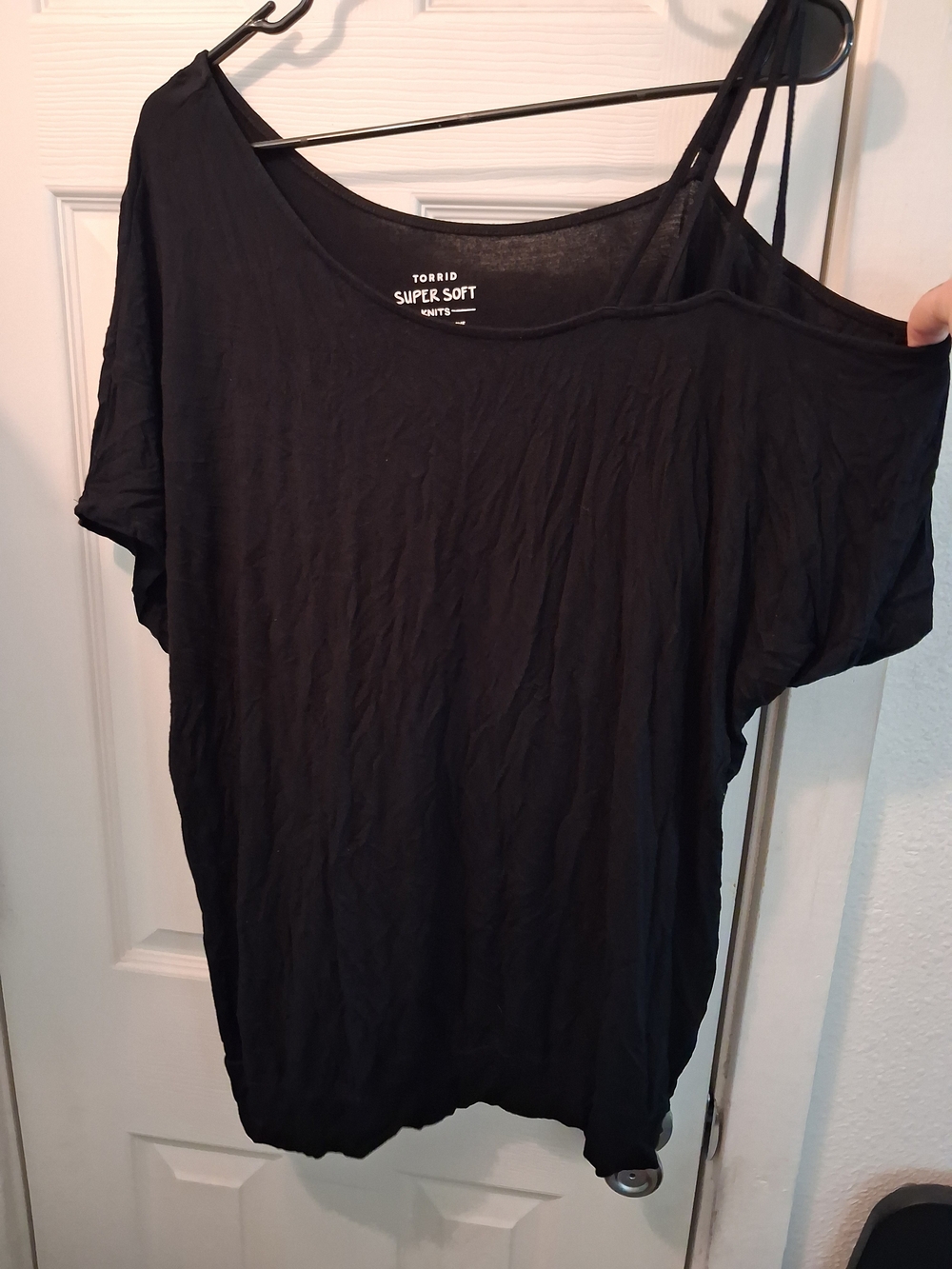 torrid Black Off-Shoulder Super Soft Tee with Strap Detail